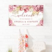 Waterverf Roze en gouden bloemen Weddenschap Spandoek (Insitu)