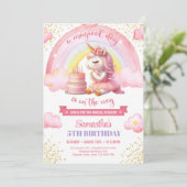 Waterverf roze en gouden eenhoorn 5e verjaardag kaart (Staand voorkant)