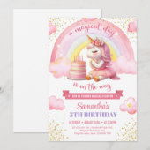 Waterverf roze en gouden eenhoorn 5e verjaardag kaart (Voorkant / Achterkant)