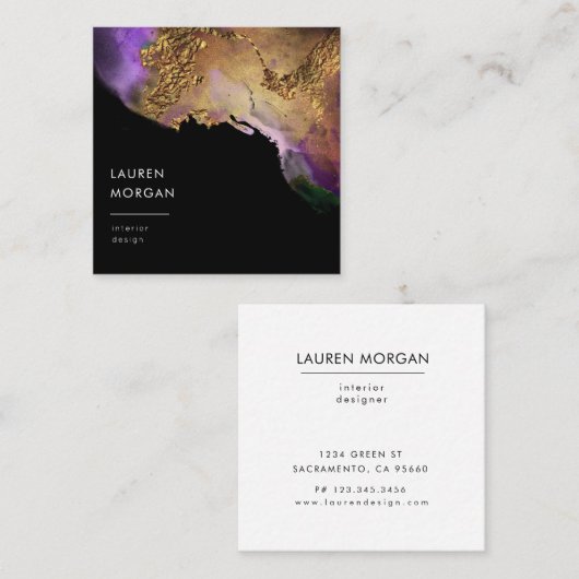 Waterverf roze en gouden faux folie Visitekaartje (Voorkant / Achterkant)