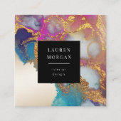 Waterverf Roze en Gouden Faux Folie Visitekaartje (Voorkant)