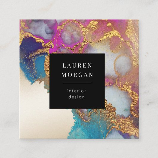 Waterverf Roze en Gouden Faux Folie Visitekaartje (Voorkant)