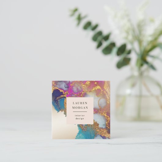 Waterverf roze en gouden faux folie Visitekaartje (Staand voorkant)