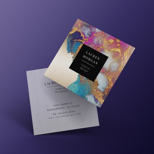 Waterverf Roze en Gouden Faux Folie Visitekaartje