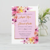 Waterverf - roze en gouden finnen save the date (Staand voorkant)