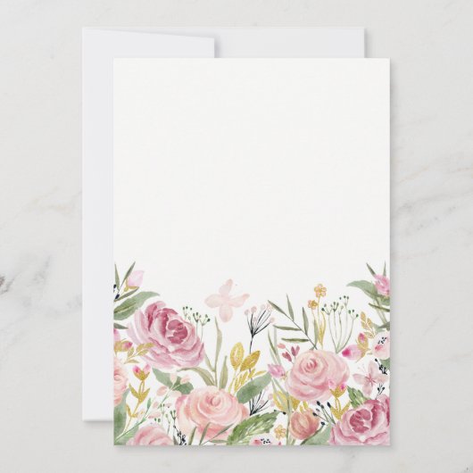 Waterverf Roze en Gouden Floral Birthday Party Kaart (Achterkant)