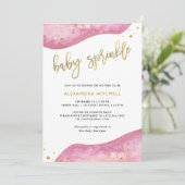 Waterverf Roze en gouden geode Baby Kaart (Staand voorkant)