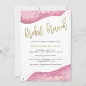 Waterverf Roze en Gouden Geode Bruids Brunch Kaart (Voorkant)