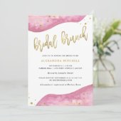 Waterverf Roze en Gouden Geode Bruids Brunch Kaart (Staand voorkant)