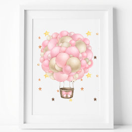 Waterverf Roze en Gouden Heet Lucht Ballon Print