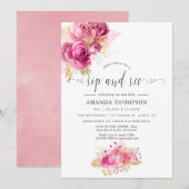 Waterverf Roze en gouden Rozen Kaart (Voorkant / Achterkant)