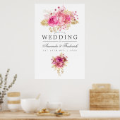 Waterverf Roze en gouden Rozen Welkomstwoord Poster (Keuken)