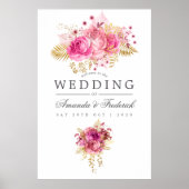 Waterverf Roze en gouden Rozen Welkomstwoord Poster (Voorkant)