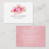 Waterverf roze en goudRozen Floral Visitekaartje (Voorkant / Achterkant)