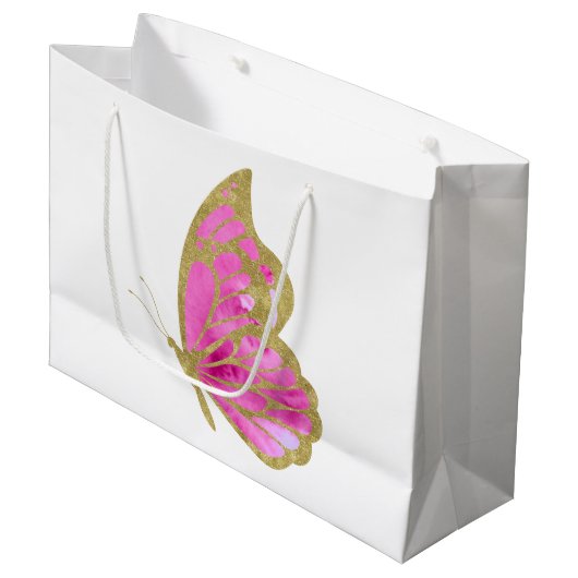 Waterverf Roze en goudvlinder Groot Cadeauzakje (Voorkant Gekanteld)