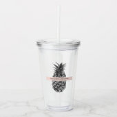 Waterverf Roze en grijze ananas | JOUW NAAM Acryl Drinkbeker (Voorkant)