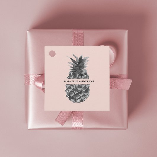 Waterverf Roze en grijze ananas | JOUW NAAM Bedankjes Labels