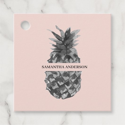 Waterverf Roze en grijze ananas | JOUW NAAM Bedankjes Labels (Voorkant)