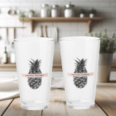 Waterverf Roze en grijze ananas | JOUW NAAM Glas
