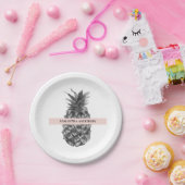 Waterverf Roze en grijze ananas | JOUW NAAM Papieren Bordje (Feest)