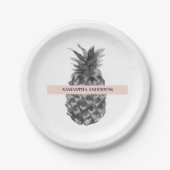 Waterverf Roze en grijze ananas | JOUW NAAM Papieren Bordje (Voorkant)