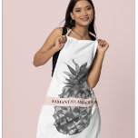 Waterverf Roze en grijze ananas | JOUW NAAM Schort<br><div class="desc">Waterverf Roze en grijze ananas | JOUW NAAM</div>