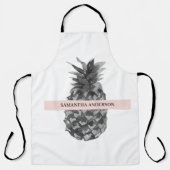 Waterverf Roze en grijze ananas | JOUW NAAM Schort (Voorkant)