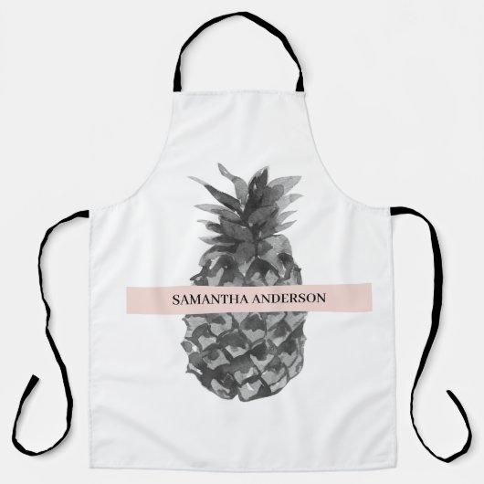 Waterverf Roze en grijze ananas | JOUW NAAM Schort (Voorkant)