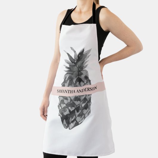 Waterverf Roze en grijze ananas | JOUW NAAM Schort (Insitu)