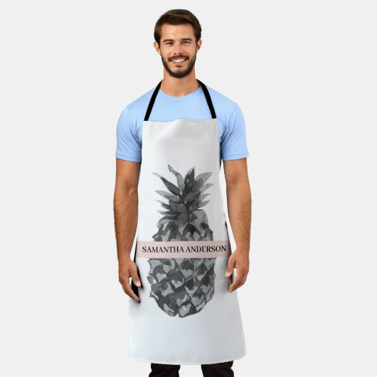 Waterverf Roze en grijze ananas | JOUW NAAM Schort (Gedragen)