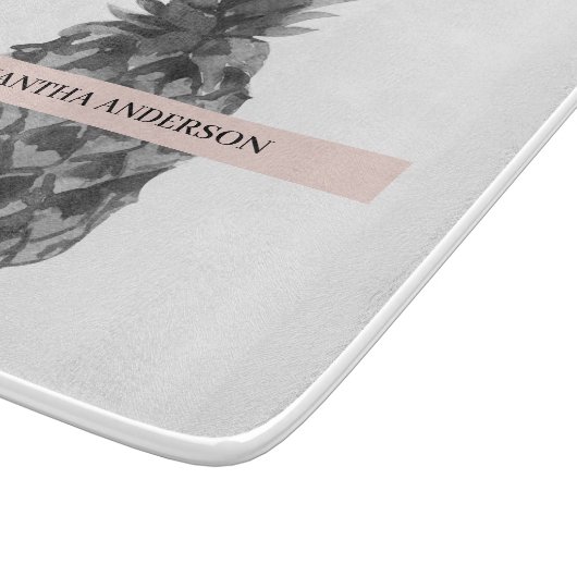 Waterverf Roze en grijze ananas | JOUW NAAM Snijplank (Hoek)