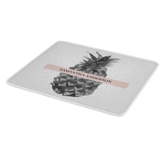 Waterverf Roze en grijze ananas | JOUW NAAM Snijplank (Hoek)