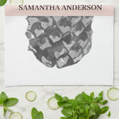 Waterverf Roze en grijze ananas | JOUW NAAM Theedoek (Gevouwen)