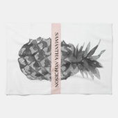 Waterverf Roze en grijze ananas | JOUW NAAM Theedoek (Horizontaal)