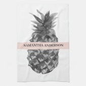 Waterverf Roze en grijze ananas | JOUW NAAM Theedoek (Verticaal)