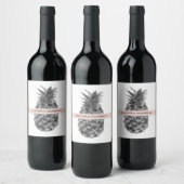 Waterverf Roze en grijze ananas | JOUW NAAM Wijn Etiket (Flessen)