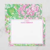 Waterverf roze en groen bloemenbriefpapier notitiekaartje (Voorkant / Achterkant)