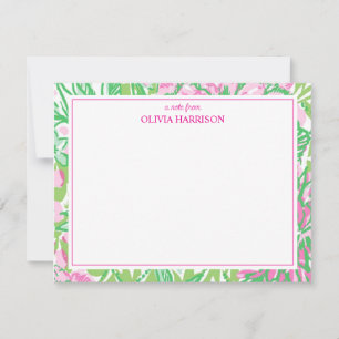 Waterverf roze en groen bloemenbriefpapier notitiekaartje