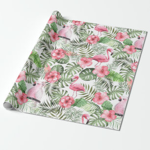 Waterverf Roze en Groen Tropisch Patroon Cadeaupapier