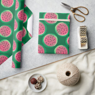 Waterverf Roze en Groen Watermeloen Patroon Cadeaupapier