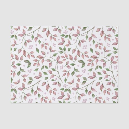 Waterverf Roze en groene bladeren Roze bessen | Tissuepapier (Voorkant)