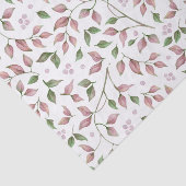 Waterverf Roze en groene bladeren Roze bessen | Tissuepapier (Detail)