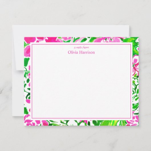 Waterverf roze en groene bloemen custom briefpapie notitiekaartje (Voorkant)