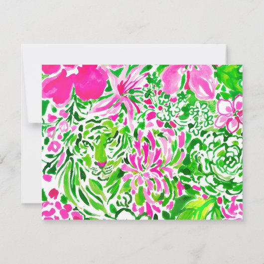 Waterverf roze en groene bloemen custom briefpapie notitiekaartje (Achterkant)