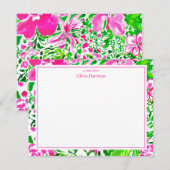 Waterverf roze en groene bloemen custom briefpapie notitiekaartje (Voorkant / Achterkant)