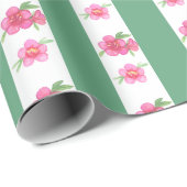 Waterverf roze en groene bloemen en strepen cadeaupapier (Rol Hoek)