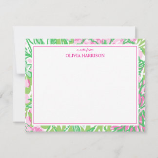 Waterverf roze en groene bloemige briefpapier notitiekaartje