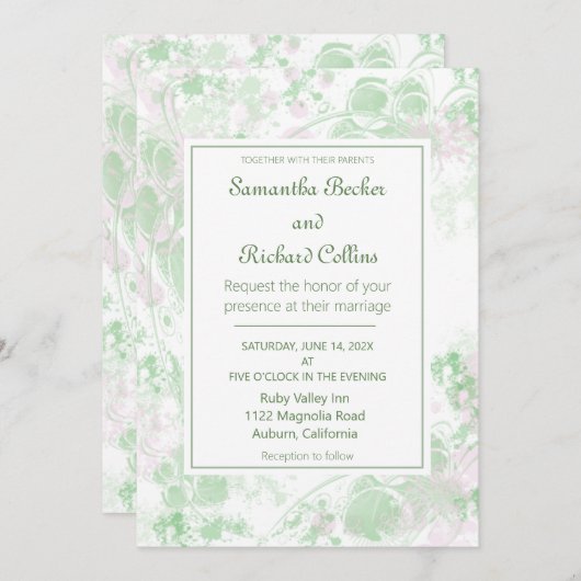 Waterverf Roze en groene botanische bruiloft Kaart (Voorkant / Achterkant)