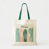 Waterverf roze en groene cactus tote bag (Voorkant)