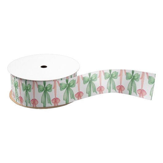 Waterverf Roze en Groene Coquette Bogen Grosgrain Lint (Spoel)